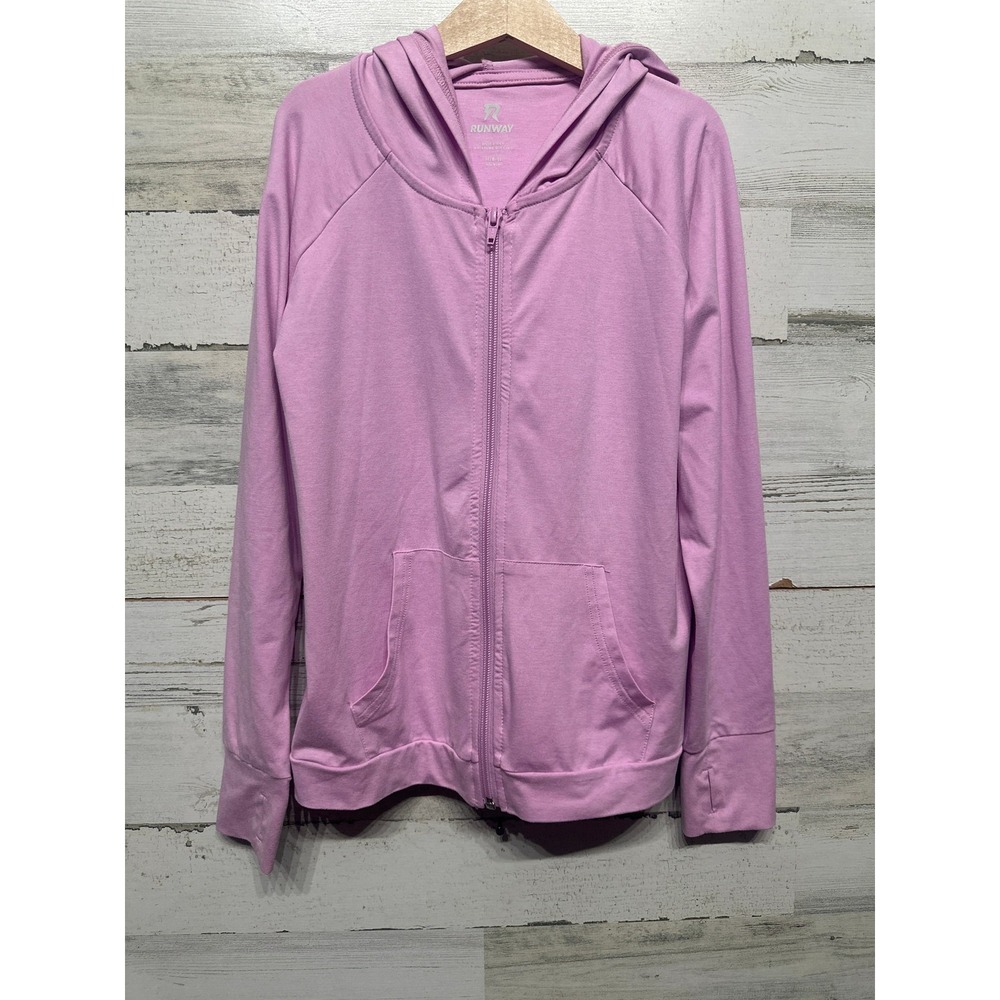 Runway‎ Zip Up Hoodie Girls Medium 8-10 Purple Moisture Wicking Thumbhole EUC